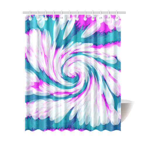 Turquoise Pink Tie Dye Swirl Abstract Shower Curtain 69"x84"