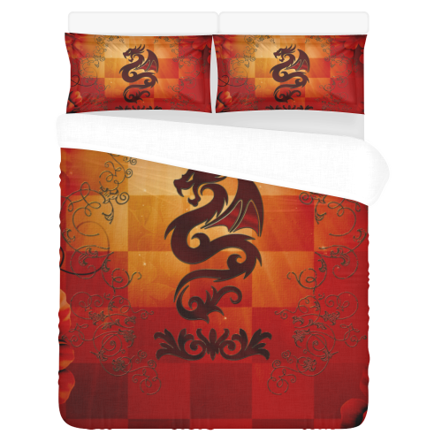Tribal dragon  on vintage background 3-Piece Bedding Set