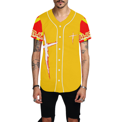 Yellow All Over Print Baseball Jersey for Men (Model T50)