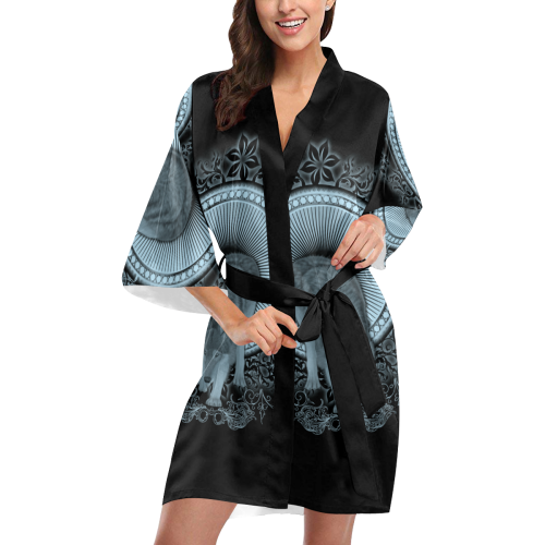 Wolf in black and blue Kimono Robe