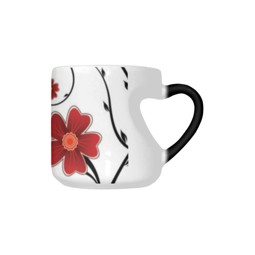 Big beautiful red flowers heart shaped morphing cold or hot mug Heart-shaped Morphing Mug