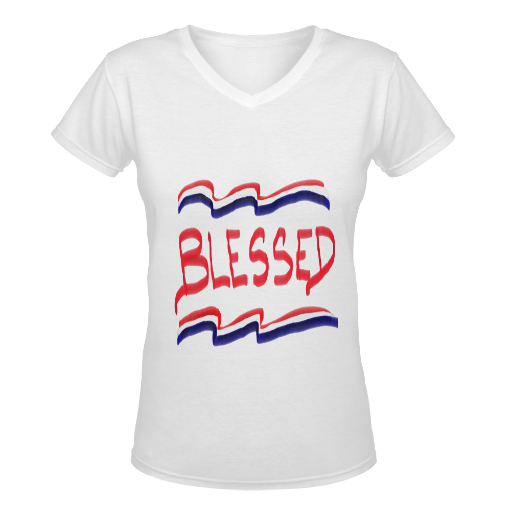 Blessed Red, White and Blue Design By Me by Doris Clay-Kersey Women's Deep V-neck T-shirt (Model T19)