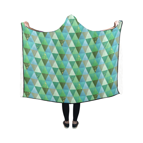 Triangle Pattern - Green Teal Khaki Moss Hooded Blanket 50''x40''