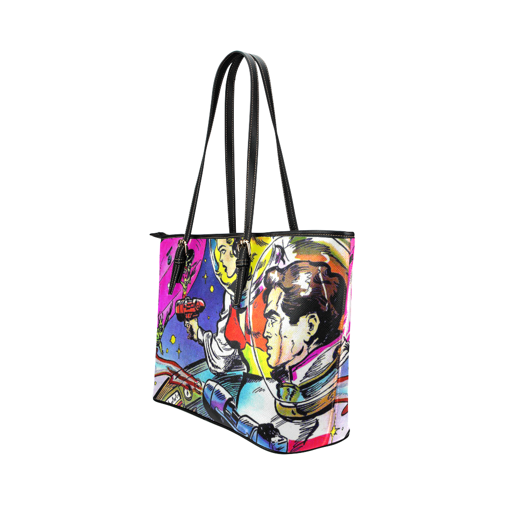 Battle in Space 2 Leather Tote Bag/Small (Model 1651)