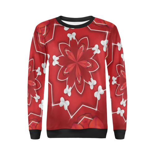 Love and Romance Red and White Hearts and Butterfl All Over Print Crewneck Sweatshirt for Women (Model H18)