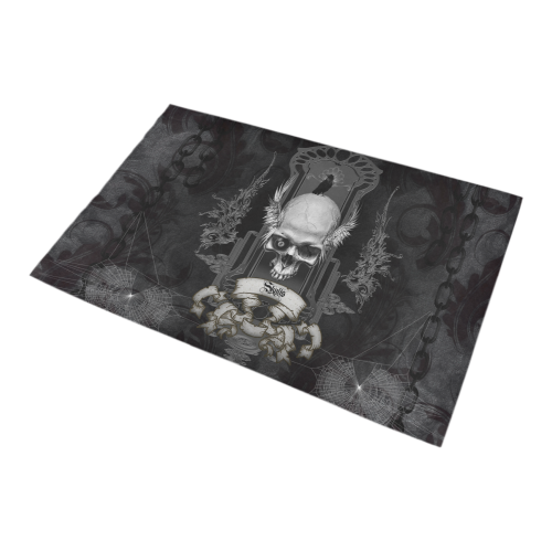 Skull with crow in black and white Bath Rug 20''x 32''