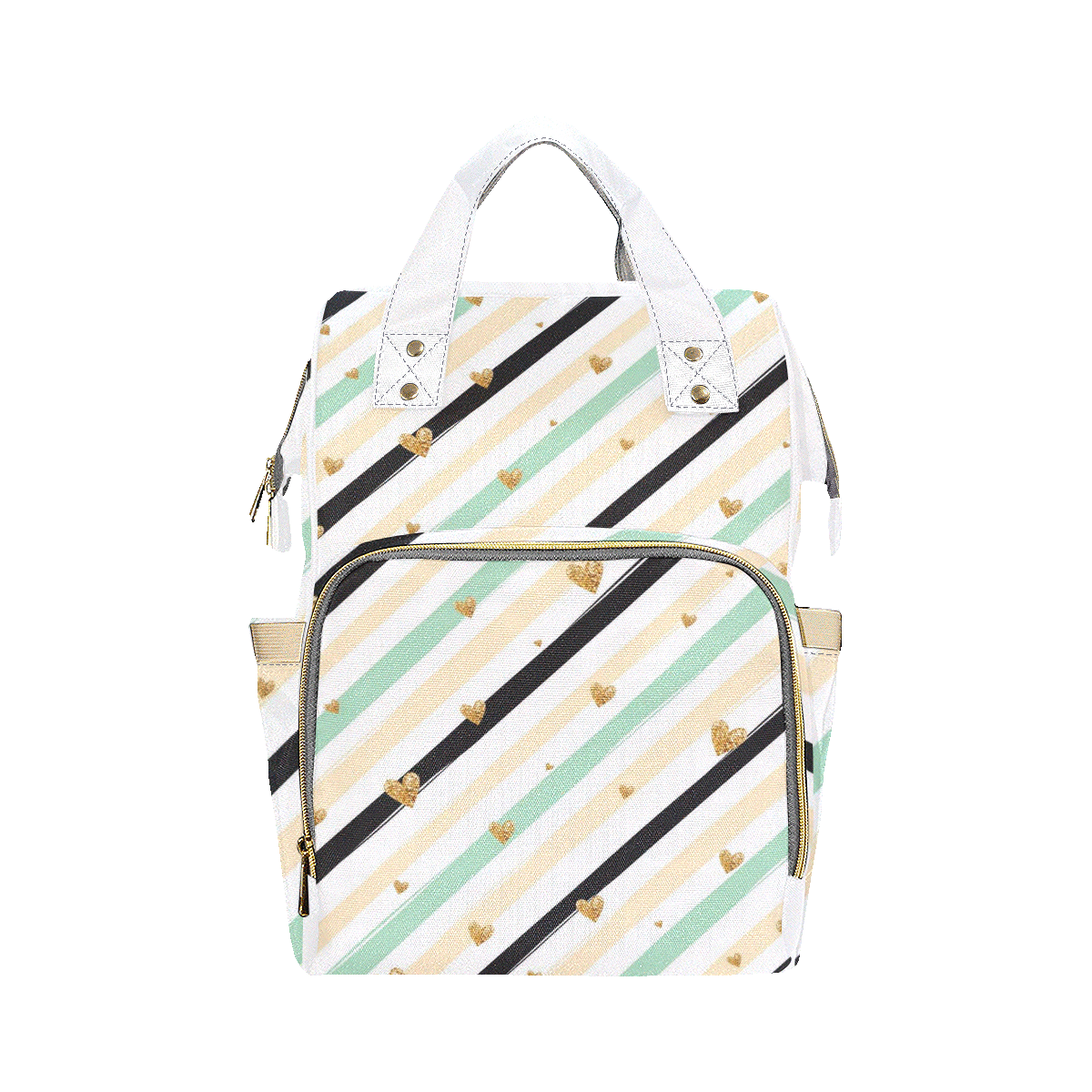 Pink Green Stripe Gold Multi-Function Diaper Backpack/Diaper Bag (Model 1688)