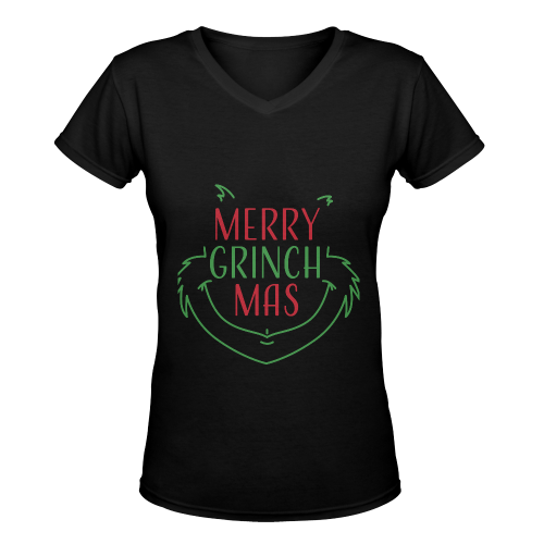 Merry Grinchmas CHRISTMAS Women's Deep V-neck T-shirt (Model T19)
