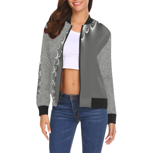 grey glow glitter All Over Print Bomber Jacket for Women (Model H19)