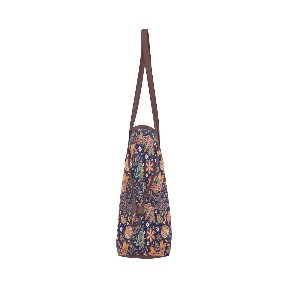 Floral Paisley Pattern - Navy Clover Canvas Tote Bag (Model 1661)
