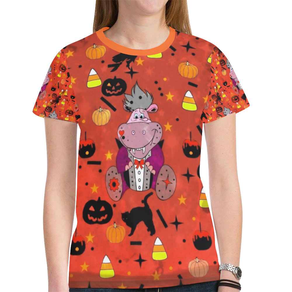 Halloween Hippo by Nico Bielow New All Over Print T-shirt for Women (Model T45)
