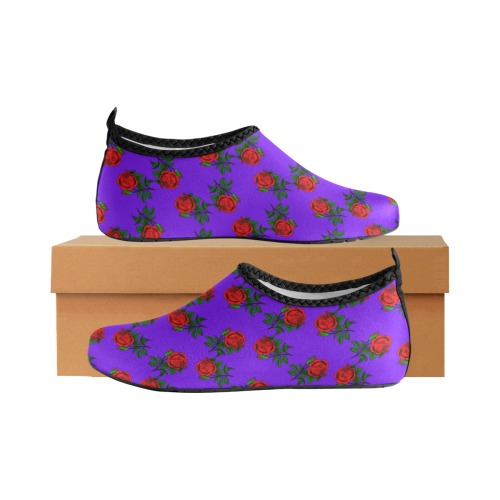 red roses blue purple Women's Slip-On Water Shoes (Model 056)