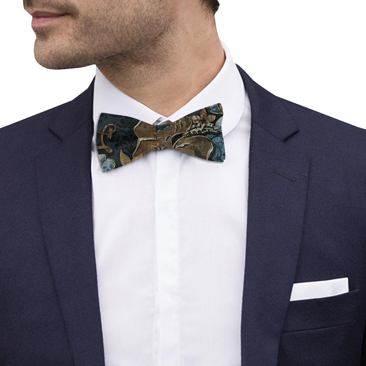Beautidul vintage design in blue colors Custom Bow Tie