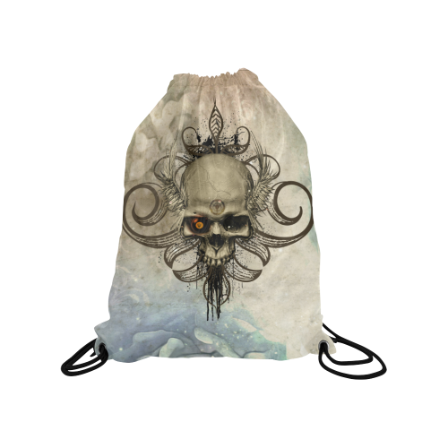 Creepy skull, vintage background Medium Drawstring Bag Model 1604 (Twin Sides) 13.8"(W) * 18.1"(H)