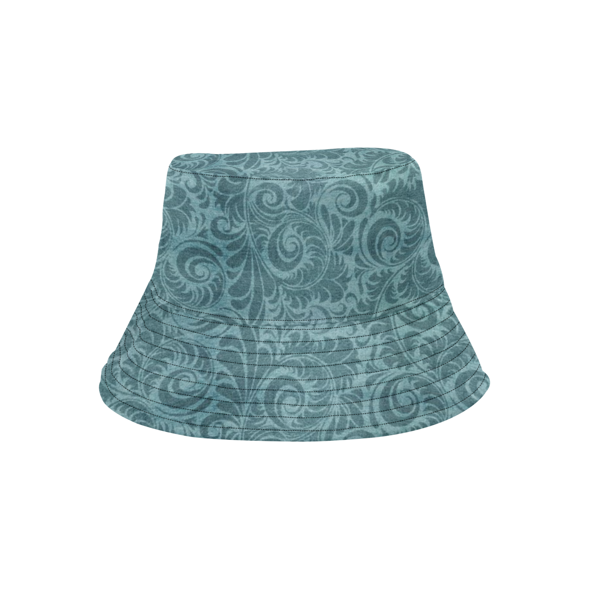 Denim with vintage floral pattern, turquoise teal All Over Print Bucket Hat for Men