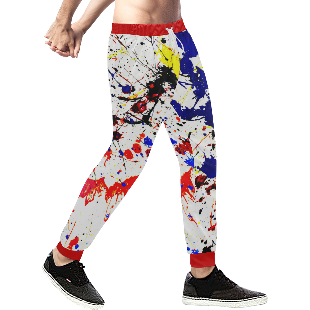Blue & Red Paint Splatter Men's All Over Print Sweatpants/Large Size (Model L11)