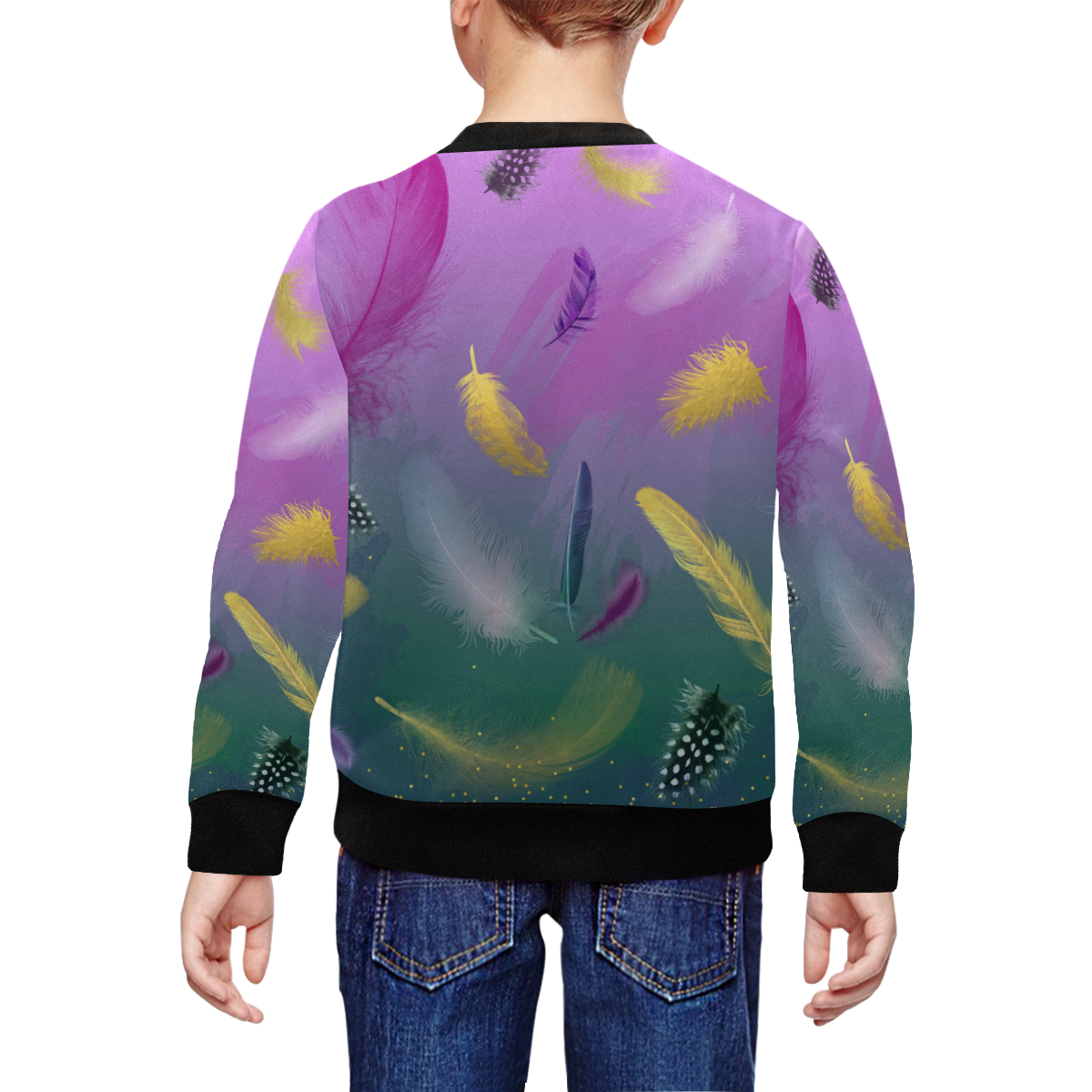 Dancing Feathers - Pink and Green All Over Print Crewneck Sweatshirt for Kids (Model H29)