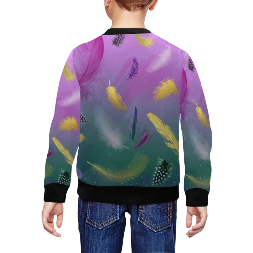 Dancing Feathers - Pink and Green All Over Print Crewneck Sweatshirt for Kids (Model H29)