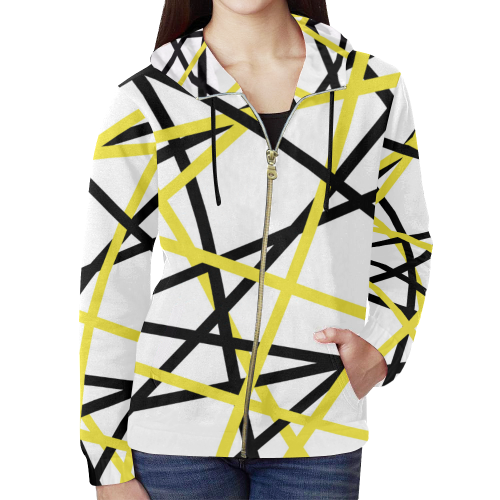 Black and yellow stripes All Over Print Full Zip Hoodie for Women (Model H14)