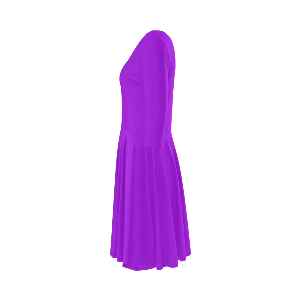 color dark violet Elbow Sleeve Ice Skater Dress (D20)