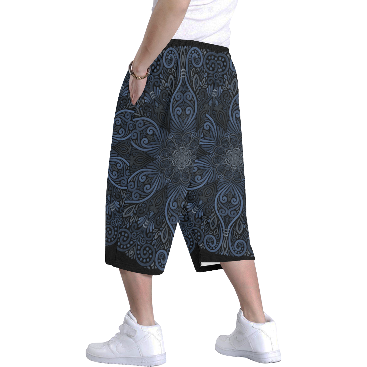 Blue Mandala Pattern with 3D effect Men's All Over Print Baggy Shorts (Model L37)