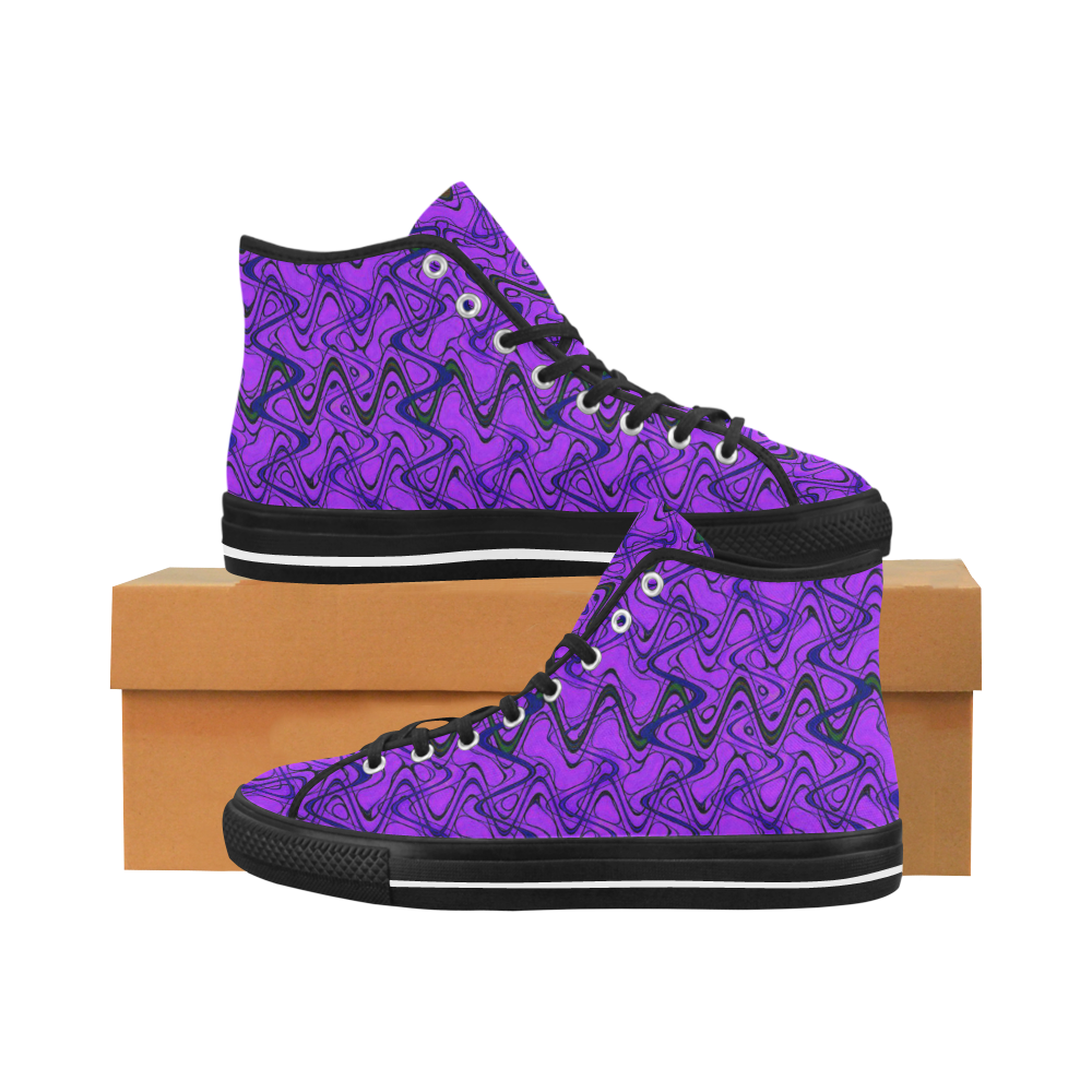 Purple and Black Waves pattern design Vancouver H Men's Canvas Shoes (1013-1)