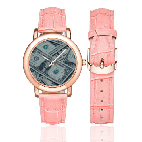 MILLION DOLLAR Women's Rose Gold Leather Strap Watch(Model 201)