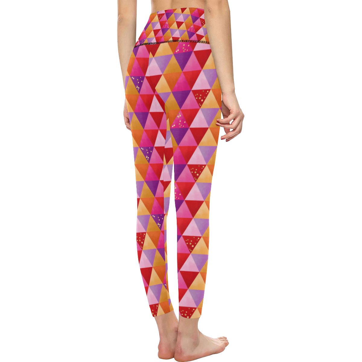Triangle Pattern - Red Purple Pink Orange Yellow Women's All Over Print High-Waisted Leggings (Model L36)