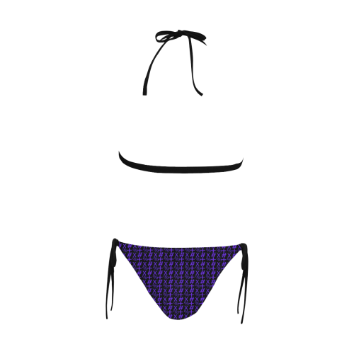 NUMBERS Collection Symbols Purple/Black Buckle Front Halter Bikini Swimsuit (Model S08)