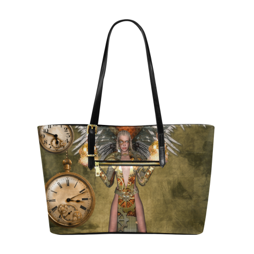 Steampunk lady with clocks and gears Euramerican Tote Bag/Large (Model 1656)