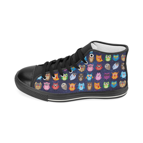 Colorful Owls on a Starry Night Black Women's Classic High Top Canvas Shoes (Model 017)