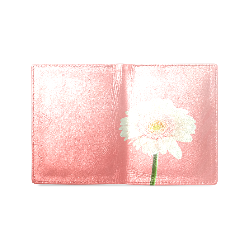 Gerbera Daisy - White Flower on Coral Pink Men's Leather Wallet (Model 1612)