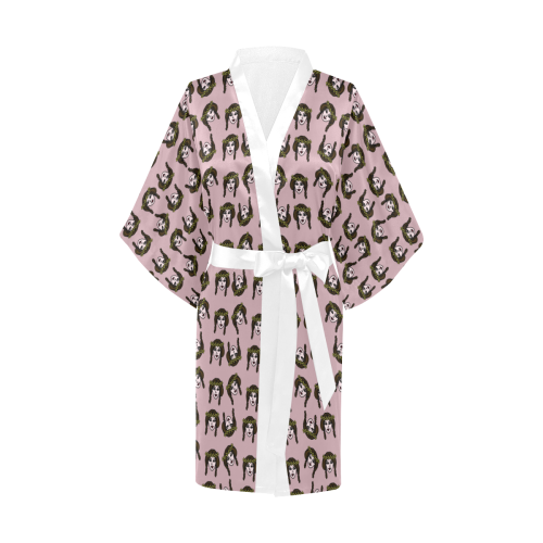 retro girl daisy chain pattern light pink Kimono Robe
