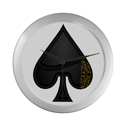 Spade Las Vegas Symbol Playing Card Shape Silver Color Wall Clock