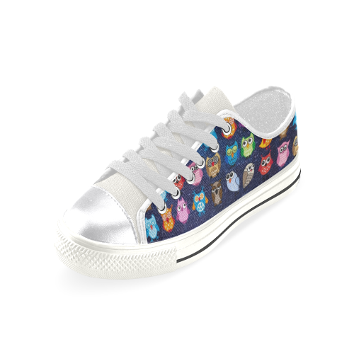 Colorful Owls on Starry Night White Women's Classic Canvas Shoes (Model 018)