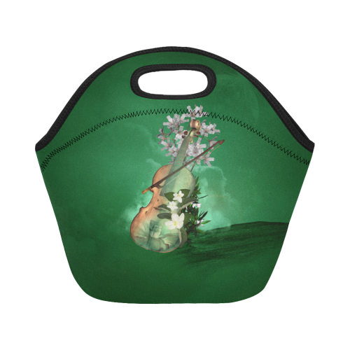 Violin with flowers Neoprene Lunch Bag/Small (Model 1669)