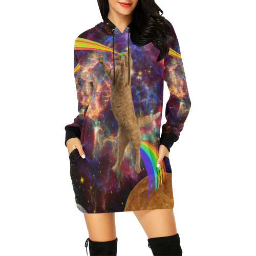 cat space All Over Print Hoodie Mini Dress (Model H27)