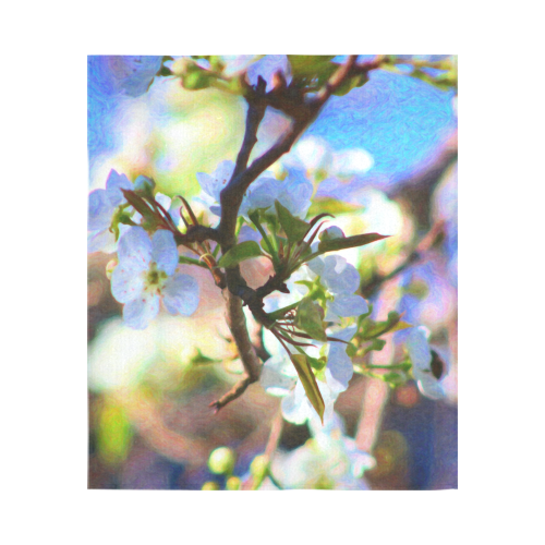 Pear Tree Blossoms Cotton Linen Wall Tapestry 51"x 60"