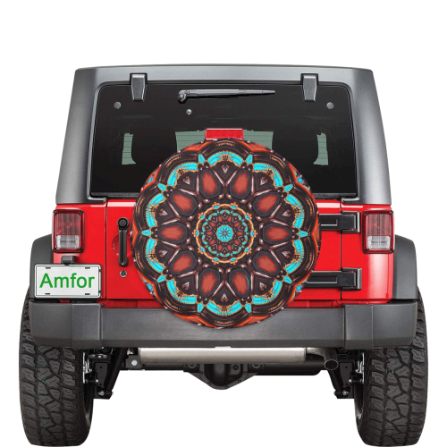 K172 Wood and Turquoise Abstract 32 Inch Spare Tire Cover