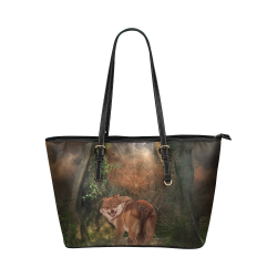 Awesome wolf in the night Leather Tote Bag/Small (Model 1651)