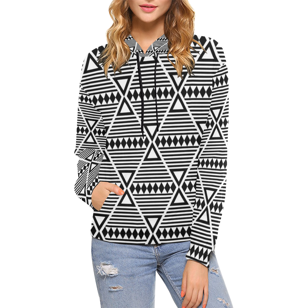 Black Aztec Tribal All Over Print Hoodie for Women (USA Size) (Model H13)
