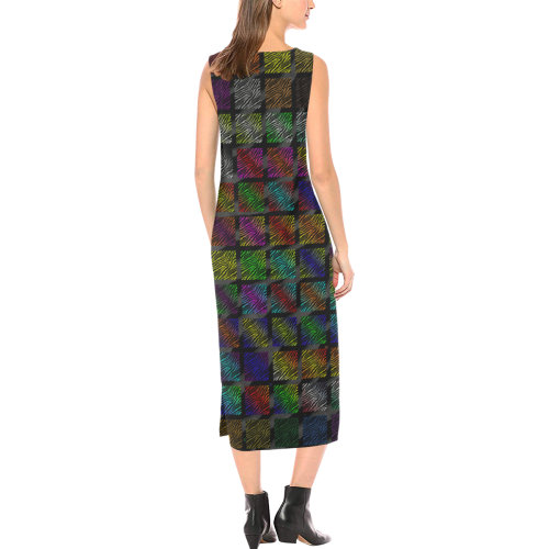Ripped SpaceTime Stripes Collection Phaedra Sleeveless Open Fork Long Dress (Model D08)