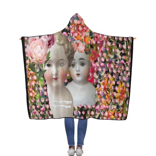 Two Flower Dolls Flannel Hooded Blanket 56''x80''