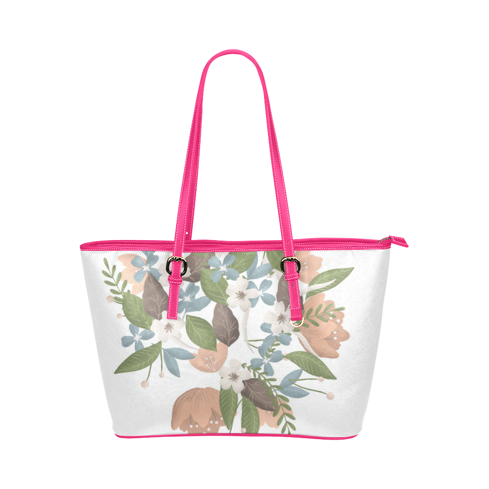 Bouquet Small Leather Tote Pink Leather Tote Bag/Small (Model 1651)