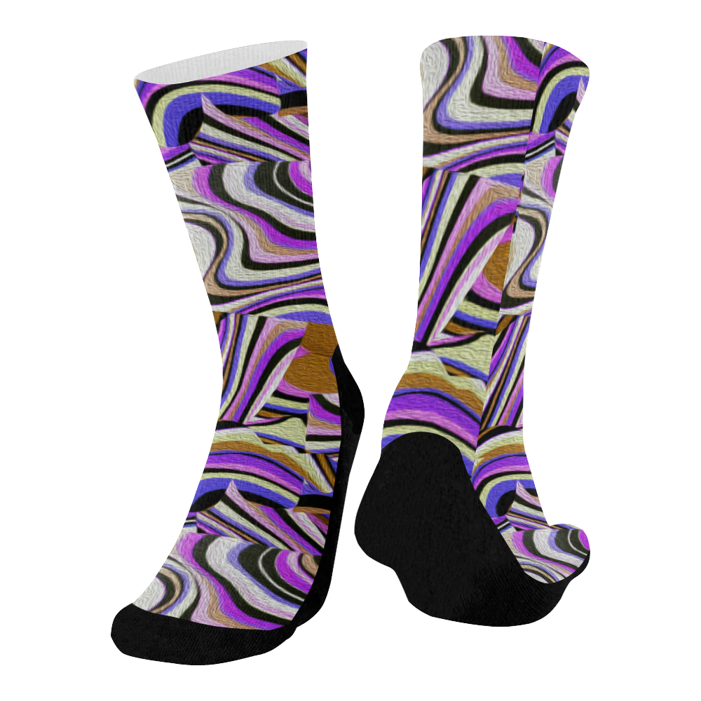 Groovy Retro Renewal - Purple Waves Mid-Calf Socks (Black Sole)