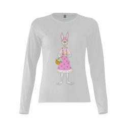 Easter Mom Bunny Grey Sunny Women's T-shirt (long-sleeve) (Model T07)