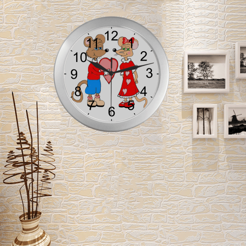 Love Mice Silver Color Wall Clock