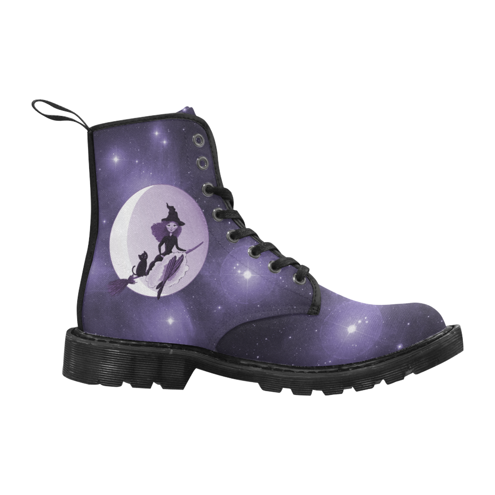 When Witches Go Riding Purple Halloween Cheeky Witch Martin Boots for Women (Black) (Model 1203H)