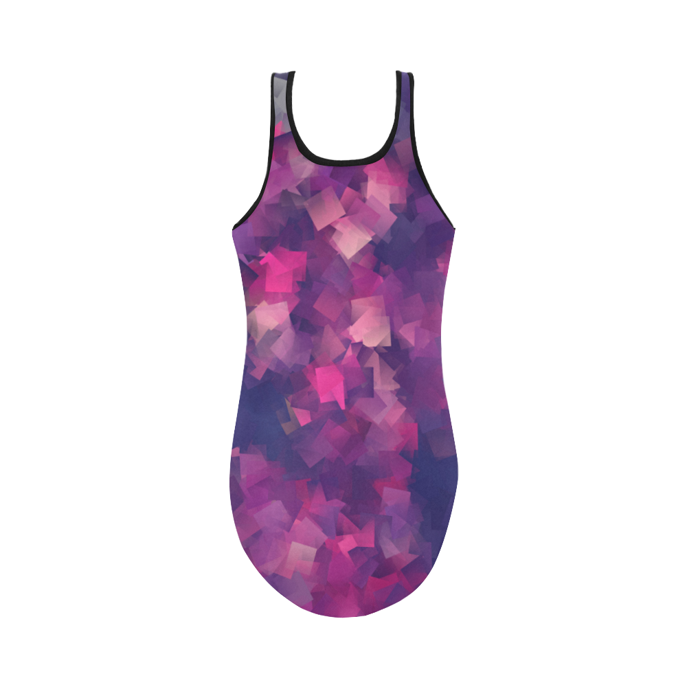 purple pink magenta cubism #modern Vest One Piece Swimsuit (Model S04)