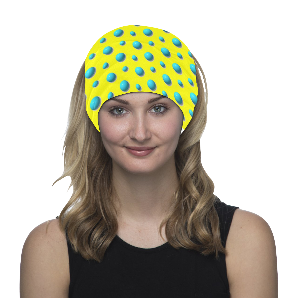 Terrific Turquoise Polka Dots on Yellow Multifunctional Headwear